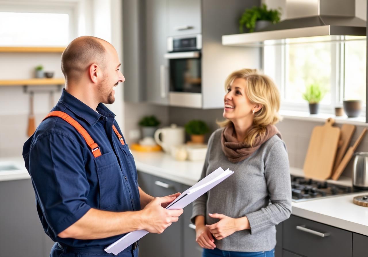 Affordable Websites Bristol — British plumber discussing work with a happy client in a Bristol home